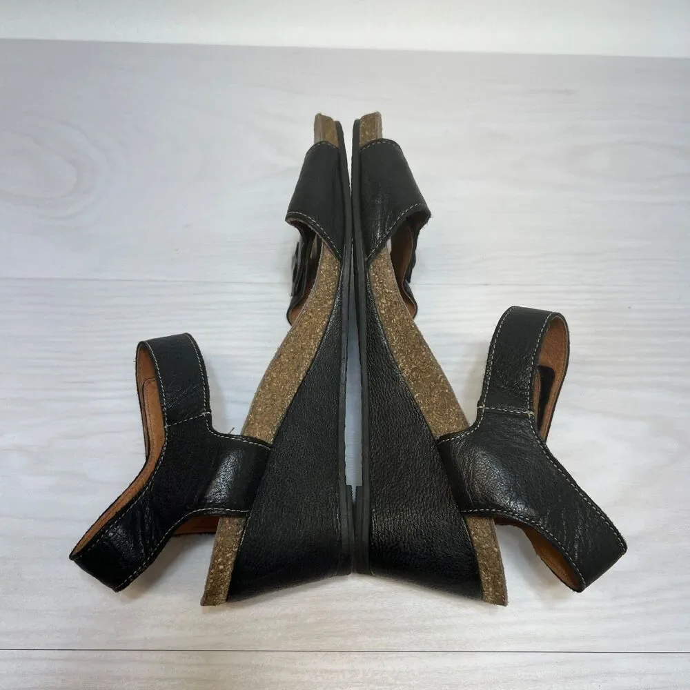 Taos Womens Carrousel 3 Sandal Size 42 Black Leather Wedge Strappy‎ Adjustable